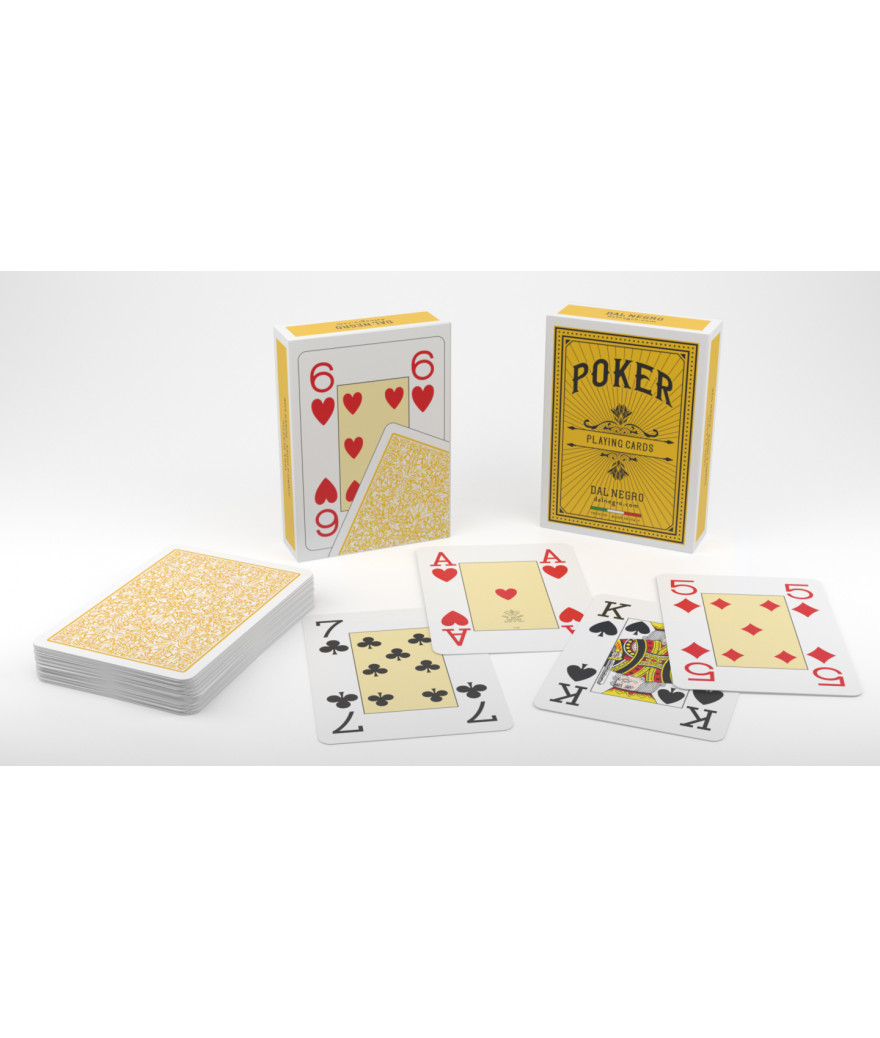 Jeu de 54 cartes Poker 100% pvc 4 index Jumbo LOTUS dos Jaune (x10)
